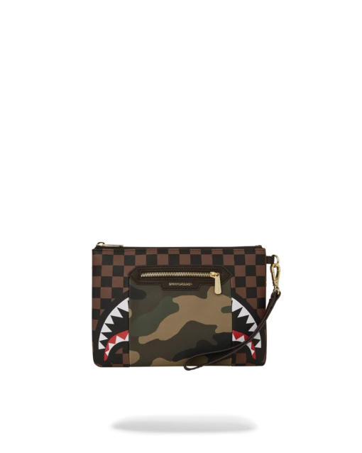 SPRAYGROUND EXTERIOR GOLD ZIP POCKET SHARKS IN PARIS CROSSOVER CLUTCH -Bag Sale Store B5630 1