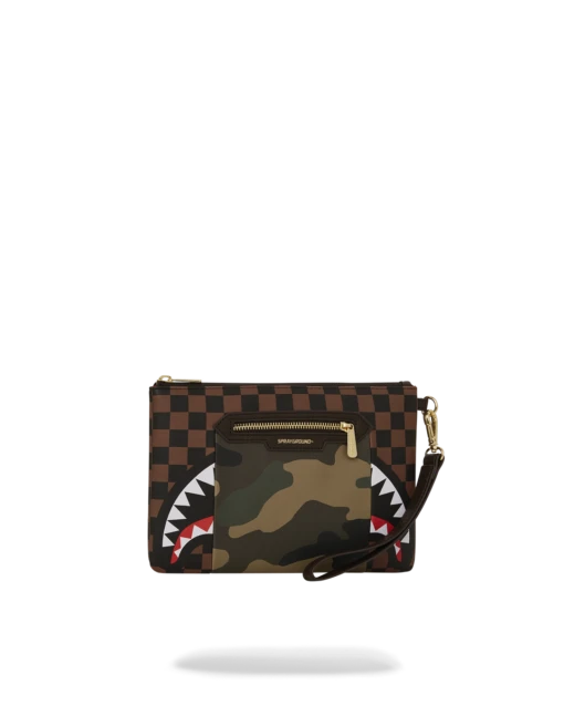 SPRAYGROUND EXTERIOR GOLD ZIP POCKET SHARKS IN PARIS CROSSOVER CLUTCH -Bag Sale Store B5630 2